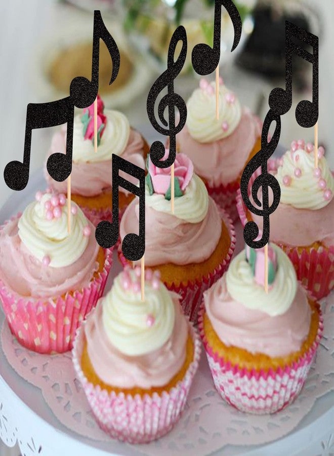 Incrizma 24 PCS Music Notes Cupcake Toppers Black Glitter Musical Symbol Cupcake Picks for Rock Music Concert Theme Baby Shower Wedding Birthday Party Cake Decorations Supplies (Music Notes, 24) - Image 4